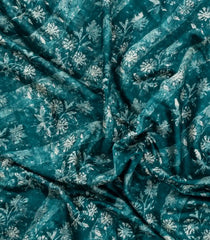 Sea Green Printed Chanderi Cotton Saree With Zari Border-CC1460