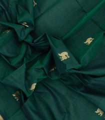 Dark Green Handloom Kanchi Cotton Saree With Buttas-KC1785