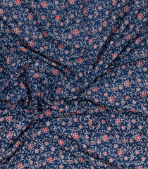 Dark Blue Printed Jaipur Cotton Saree With Floral Motifs-JC1866