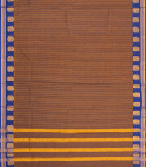 Brown Woven Chettinad Cotton Saree With Stripes & Contrast Border-CN1913
