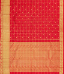 Red Handloom Kanchipuram Silk Saree With Zari Checks & Buttas-KA15267