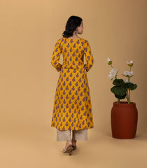 Yellow and Red Printed Kurta-KR0856