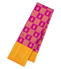 Pink Handloom Korvai Kanchipuram Silk Saree With Floral Zari Motifs-KA16728