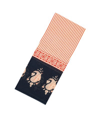 Cream Printed Jaipur Cotton Saree With Printed Navy Blue Border-JC1922