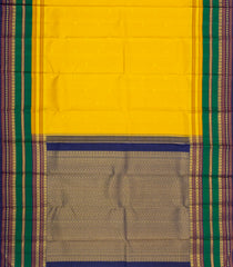 Yellow Handloom Korvai Kanchipuram Silk Saree With Checks & Buttas-KA15965
