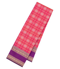 Peach Handloom Kanchipuram Silk Saree With Zari Checks & Buttas-KA16258