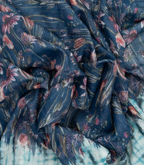 Navy Blue Woven Art Kota Silk Saree With Printed Floral Motifs-BL3750
