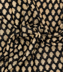 Black Printed Jaipur Cotton Saree With Floral Motifs-JC1900
