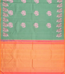 Cardamom Green Handloom Kanchipuram Silk Saree With Elephant Motifs-KA12589