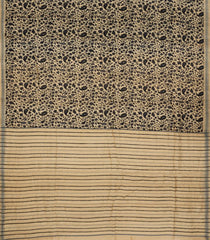 Beige Handloom Tussar Saree With Printed Paisley Motifs-TU3043