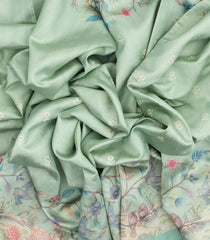 Aquamarine Woven Blended Dupion Saree With Embroidered & Printed Motifs-BL3888