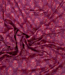 Burgundy Printed Chanderi Cotton Saree With Floral Motifs-CC1719