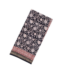 Black Printed Chanderi Cotton Saree With Zari Border-CC1491