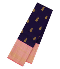 Dark Purple Handloom Korvai Kanchipuram Silk Saree With Zari Buttas-KA16703