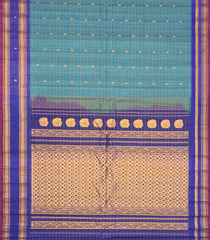 Blue Handloom Gadwal Silk Cotton Saree With Checks & Contrast Border-GA0253