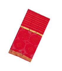 Red Woven Mysore Crepe Silk Saree With Stripes & Bandhani Motifs-MS3889