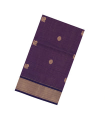 Violet Handloom Silk Cotton Saree With Checks & Buttas-SC4245