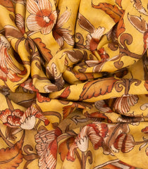 Yellow Handloom Tussar Silk Saree With Printed Kalamkari Motifs-TU2885