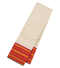 Cream Handloom Korvai Kanchipuram Silk Saree With Crimson Border-KA15436