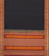 Black Handloom Kanchipuram Silk Saree With Thread Work Border-KA15164