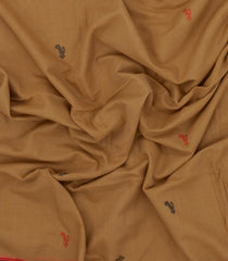 Dark Beige Handloom Bengal Cotton Saree With Floral Buttas-BG1563