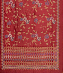 Red Woven Tussar Silk Saree With Printed & Embroidered Motifs-TU3817