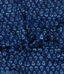 Indigo Printed Chanderi Cotton Saree With Floral Motifs-CC1778
