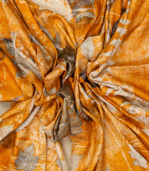 Orange Handloom Tussar Silk Saree With Eco Printed Motifs-TU2873