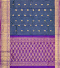 Navy Blue Handloom Kanchipuram Silk Saree With Zari Checks & Buttas-KA16304