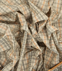 Off White Handloom Kanchi Cotton Saree With Checks & Kamalam Motifs.