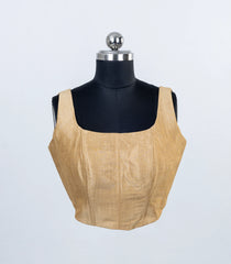 Gold Woven Ready Made Spun Cotton Plain Sleeveless Blouse-RB5193