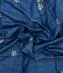Indigo Handloom Pure Tussar Silk Saree With Embroidered Floral Motifs-TU3855