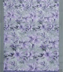 Grey Printed Synthetic Linen Saree With Floral Motifs-SY0194