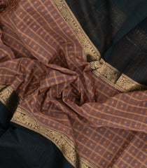 Dusty Peach Handloom Silk Cotton Saree With Checks-SC4209