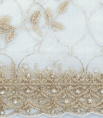 White Woven Net Saree With Hand Embroidered Motifs -EN1772
