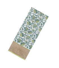 Light Green Printed Chanderi Cotton Saree With Floral Motifs & Zari Border-CC1661