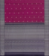 Magenta Handloom Kanchipuram Silk Saree With Checks & Contrast Border-KA13647