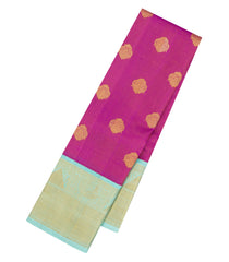 Hot Pink Handloom Korvai Kanchipuram Silk Saree With Stripes & Buttas-KA15259