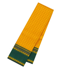 Mustard Handloom Korvai Kanchipuram Silk Saree With Green Border-KA16711