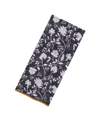 Black Handloom Linen Saree With Printed Floral Motifs-LI0779