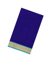 Blue Handloom Silk Cotton Saree With Contrast Zari Border-SC4630