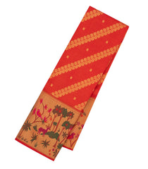 Red Handloom Kanchipuram Silk Saree With Diagonal Floral Motifs-KA13713