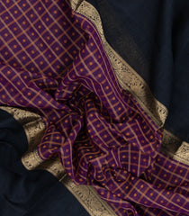 Purple Handloom Muppagam Silk Cotton Saree With Checks-SC4347