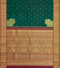 Dark Green Handloom Silk Saree With Gandaberunda Corner Buttas-KA15775