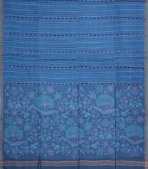 Blue Printed Tussar Silk Saree With Stripes & Printed Pallu-TU3647