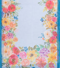 Light Blue Printed Synthetic Linen Saree With Floral Motifs-SY0125