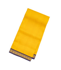 Yellow Handloom Kanchipuram Korvai 9 Yards Silk Saree With Checks