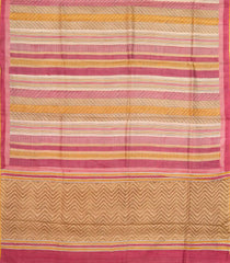 Bubblegum Pink Handloom Tussar Silk Saree With Printed Stripes-TU2745
