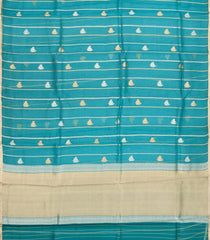 Cyan Woven Pure Organza Silk Saree With Zari Stripes & Buttas-KS1075