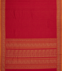 Red Handloom Kanchi Cotton Saree With Checks & Square Motifs-KC1669